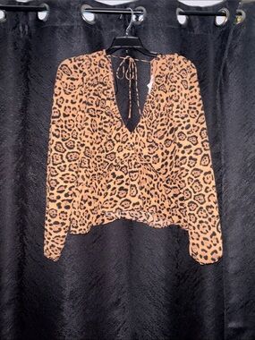 4 for $25 H&M Leopard Print V-Neck Long Sleeve Blouse - Tan/Black